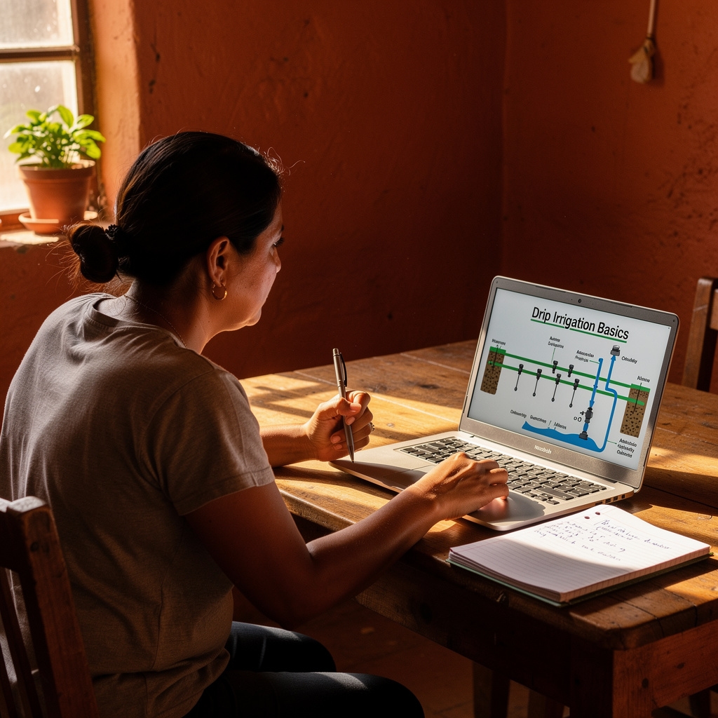 Productor agrícola mexicano participando en webinar en línea desde su hogar